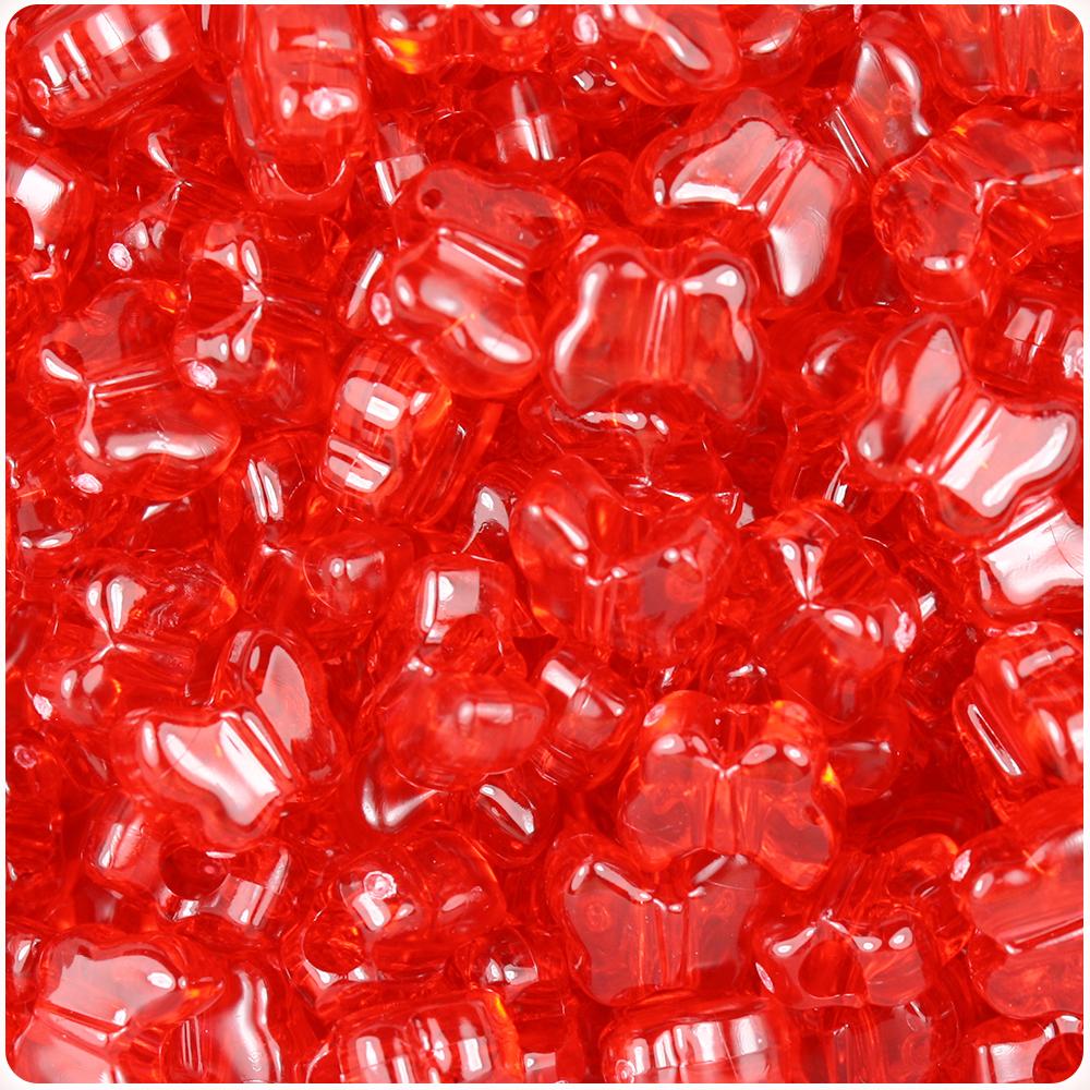 Ruby Transparent 13mm Butterfly Pony Beads (50pcs)