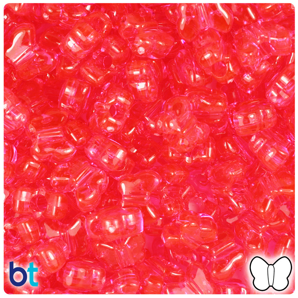 Hot Pink Transparent 13mm Butterfly Pony Beads (250pcs)