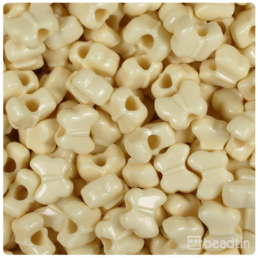 Ivory Opaque 13mm Butterfly Pony Beads (50pcs)