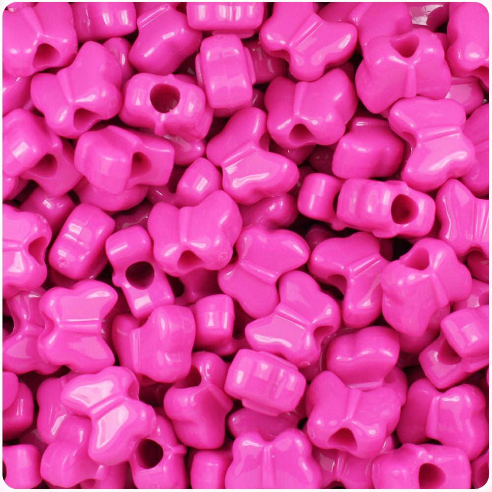 Dark Pink Opaque 13mm Butterfly Pony Beads (50pcs)