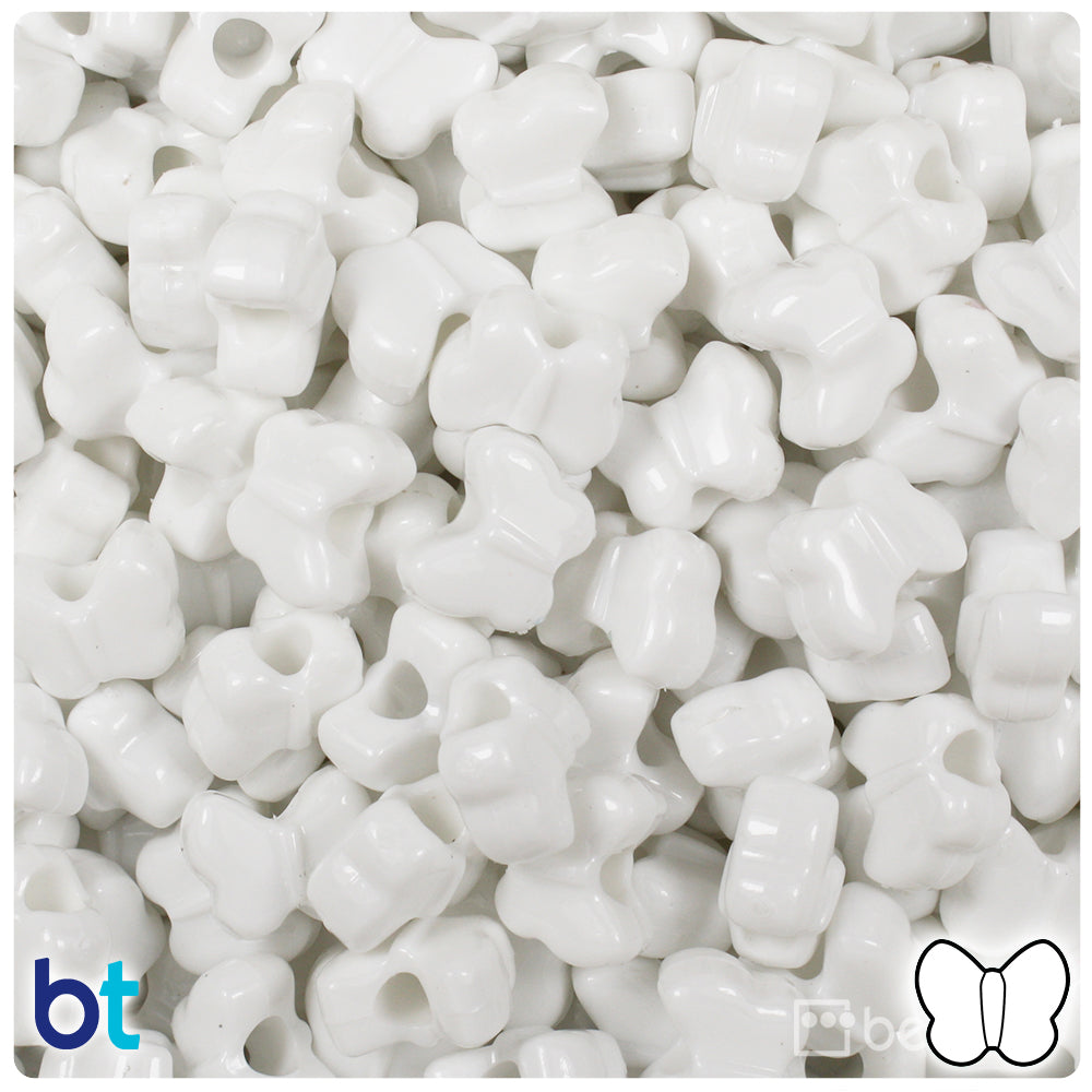 Bright White Opaque 13mm Butterfly Pony Beads (250pcs)