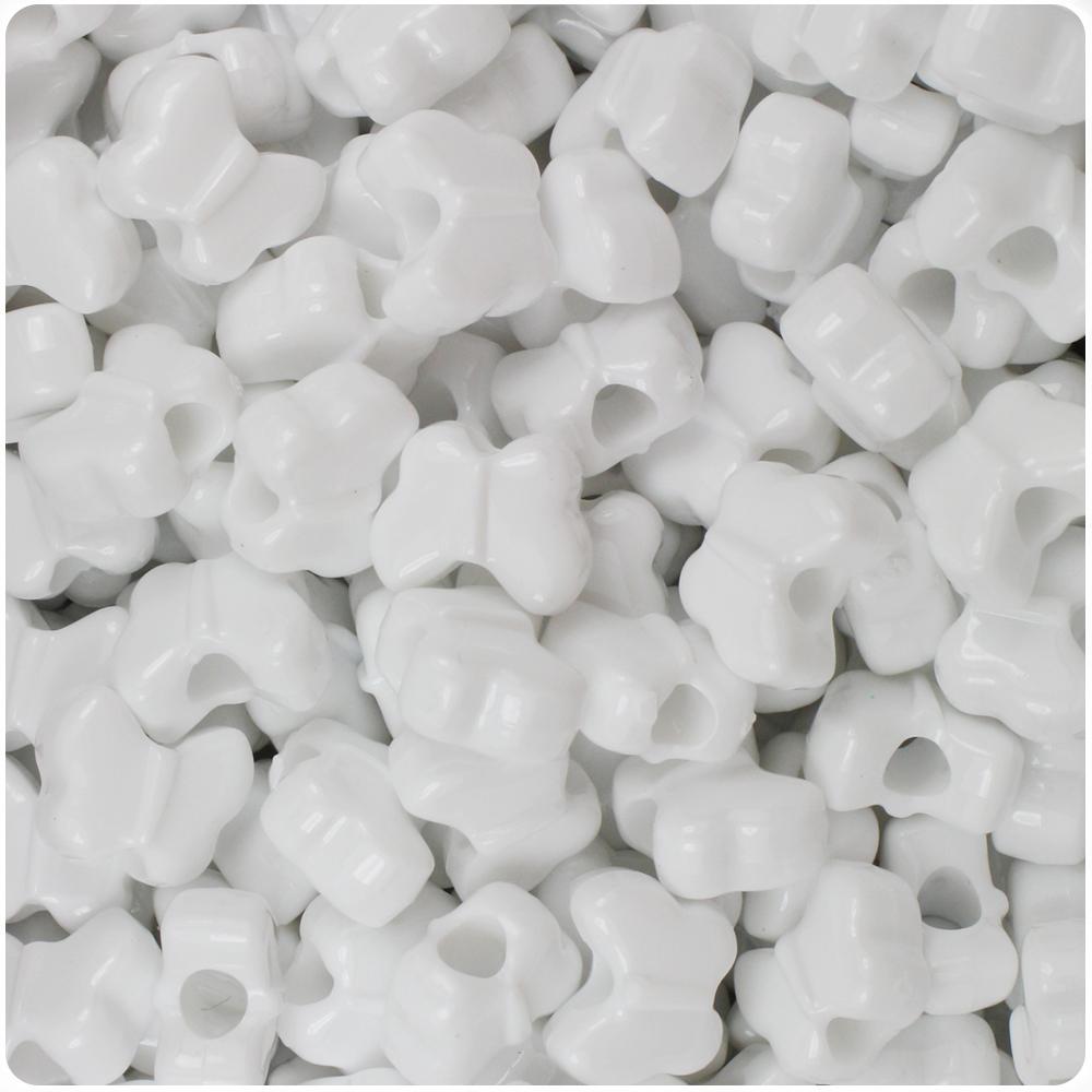 White Opaque 13mm Butterfly Pony Beads (50pcs)