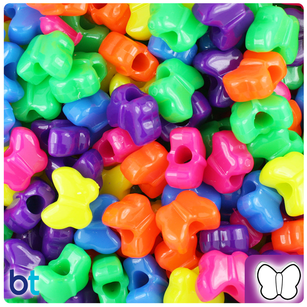 Neon Bright Mix 13mm Butterfly Pony Beads (250pcs)