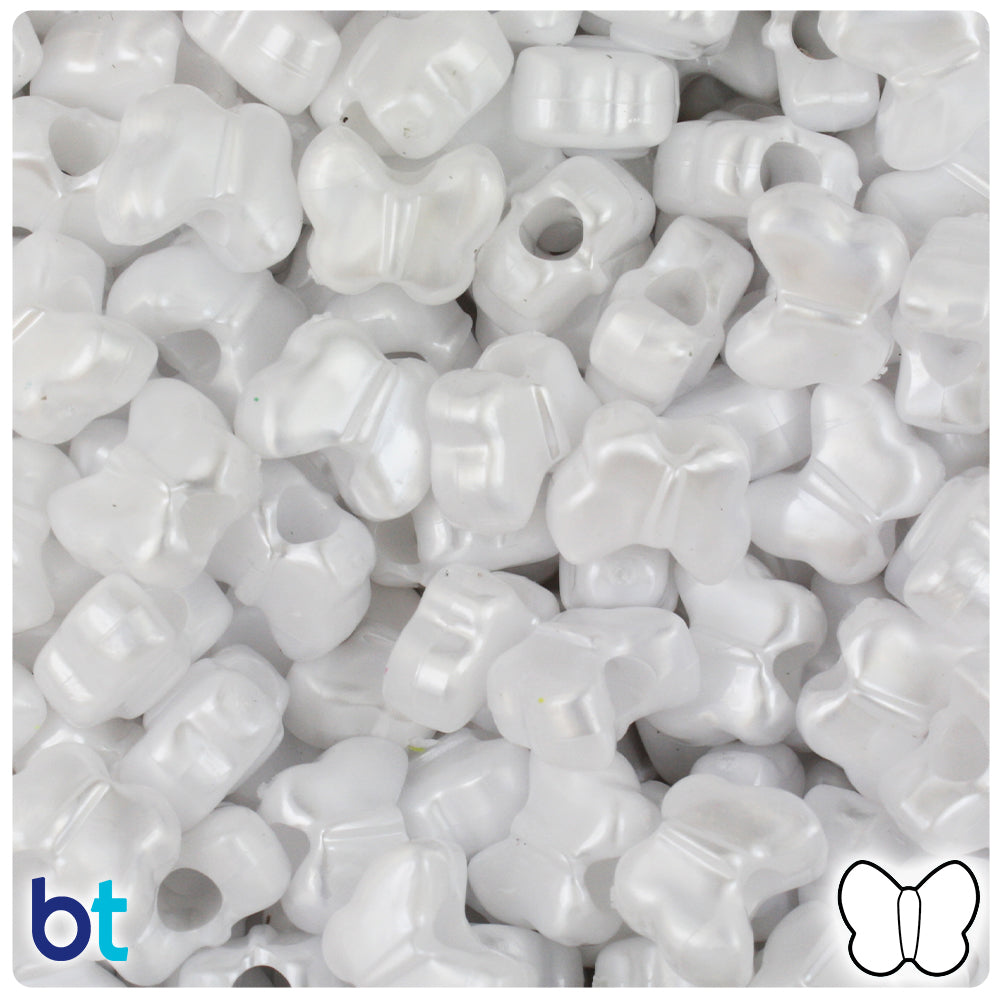 White Pearl 13mm Butterfly Pony Beads (250pcs)