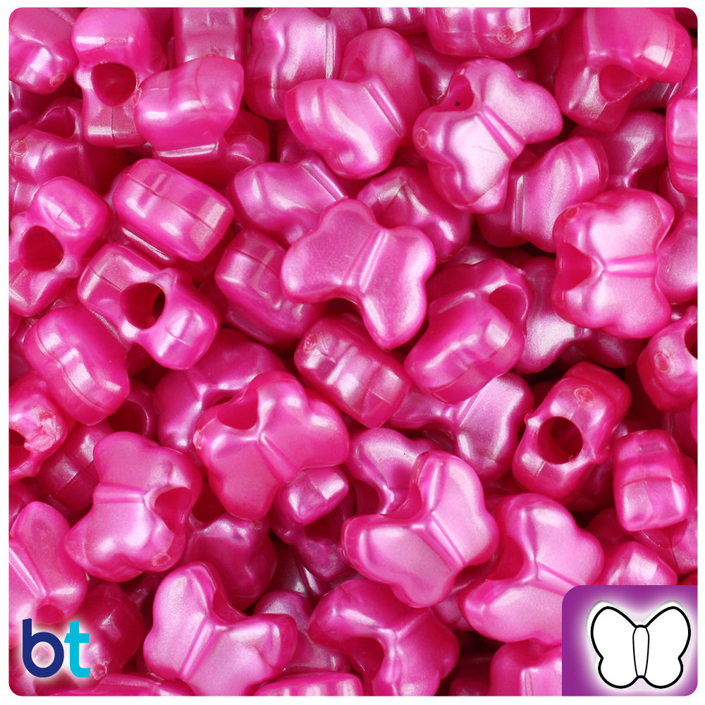 Hot Pink Pearl 13mm Butterfly Pony Beads (250pcs)