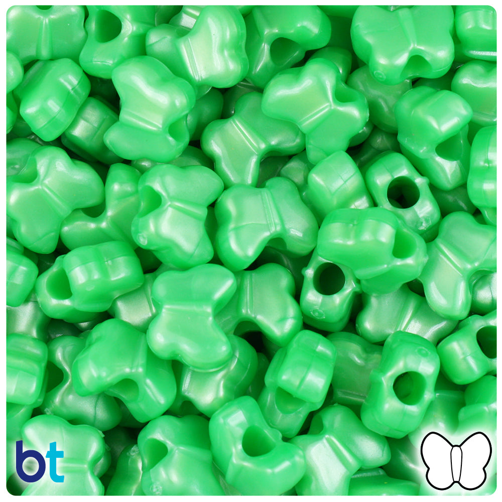 Bright Green Pearl 13mm Butterfly Pony Beads (250pcs)