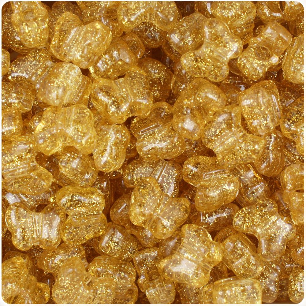 Gold Sparkle 13mm Butterfly Pony Beads (50pcs)