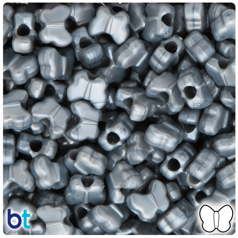 Grey Pearl 13mm Butterfly Pony Beads (50pcs)