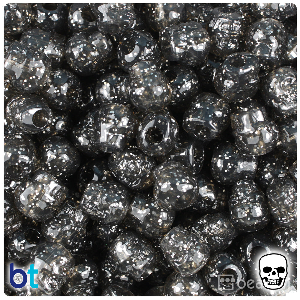 Jet Sparkle 11mm Skull Pony Beads (150pcs)