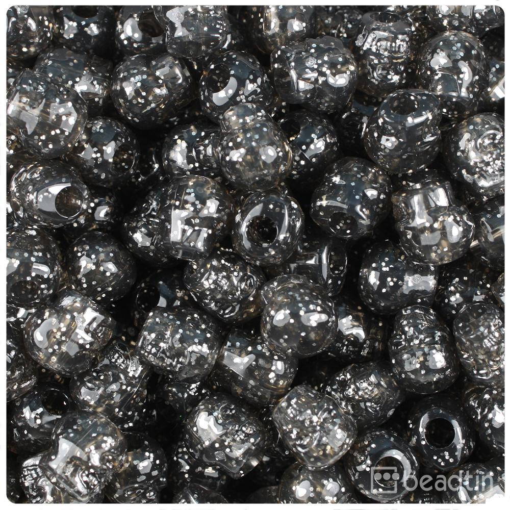 Jet Sparkle 11mm Skull Pony Beads (30pcs)