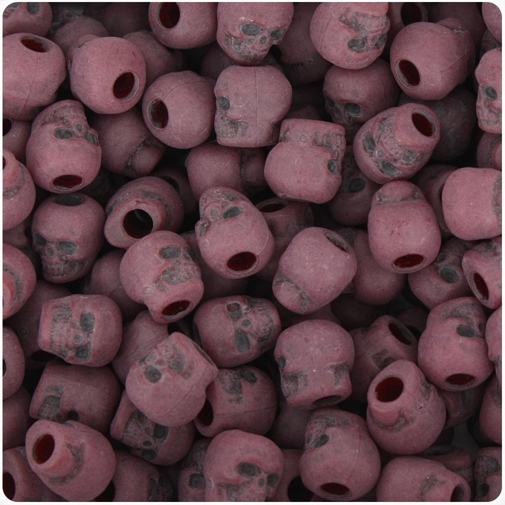 Cranberry Antique 11mm Skull Pony Beads (30pcs)