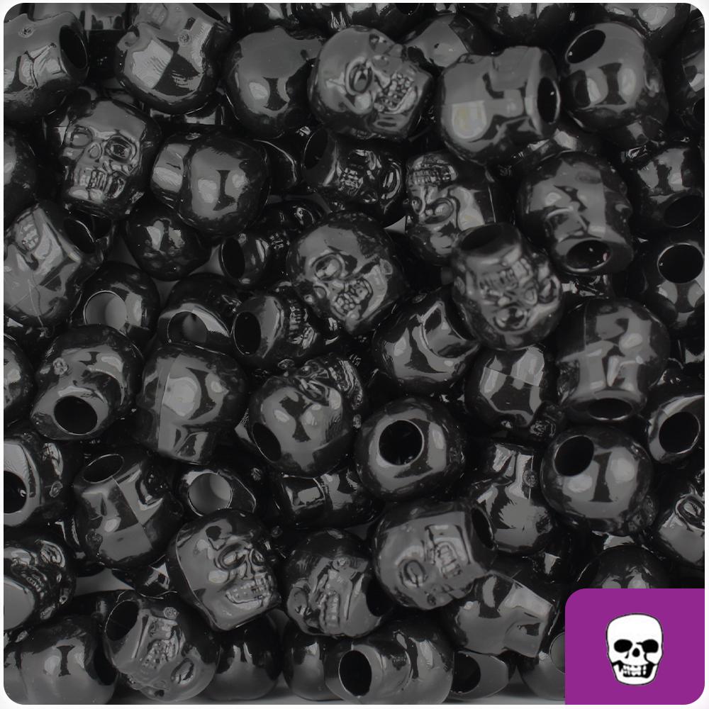 Black Opaque 11mm Skull Pony Beads (30pcs)