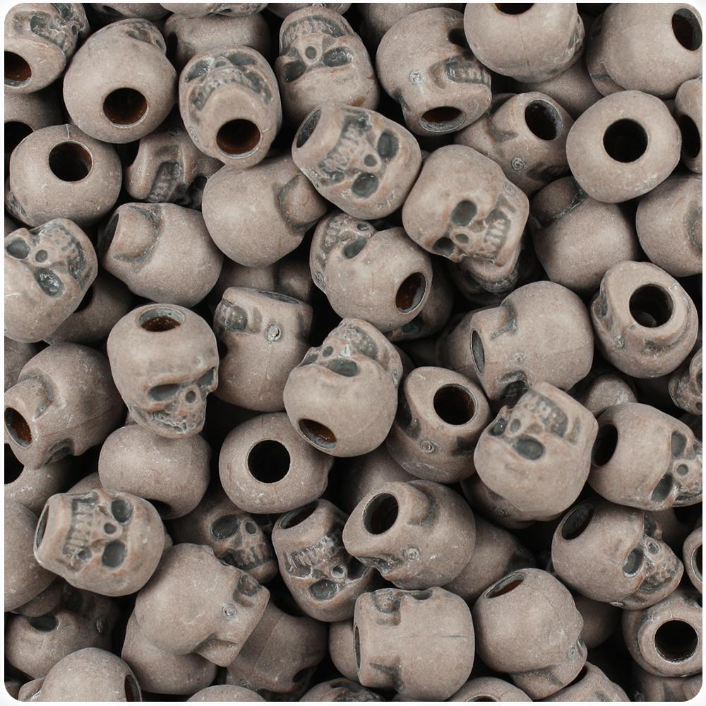 Chocolate Antique 11mm Skull Pony Beads (30pcs)