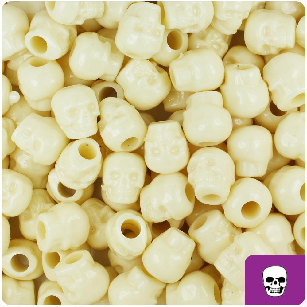 Ivory Opaque 11mm Skull Pony Beads (30pcs)