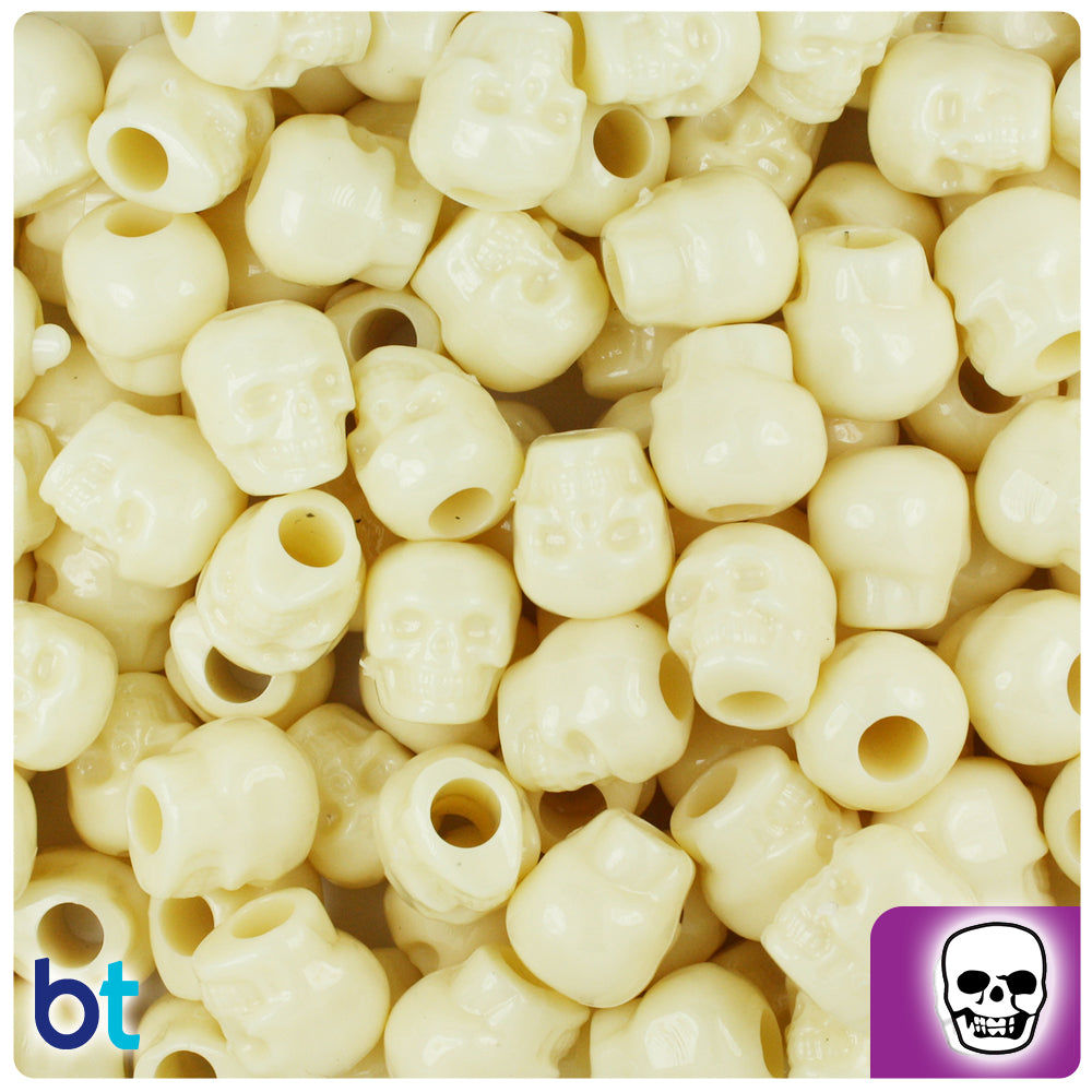 Ivory Opaque 11mm Skull Pony Beads (150pcs)
