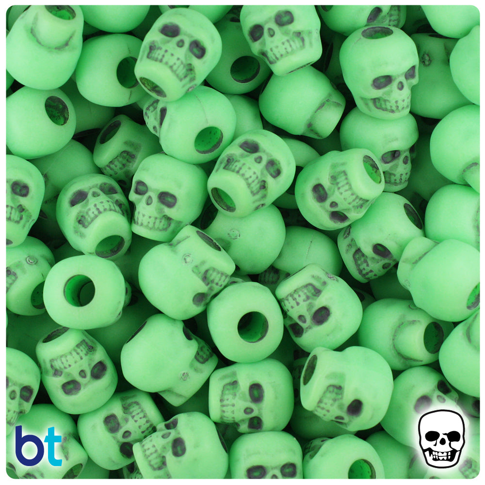 Lime Antique 11mm Skull Pony Beads (150pcs)