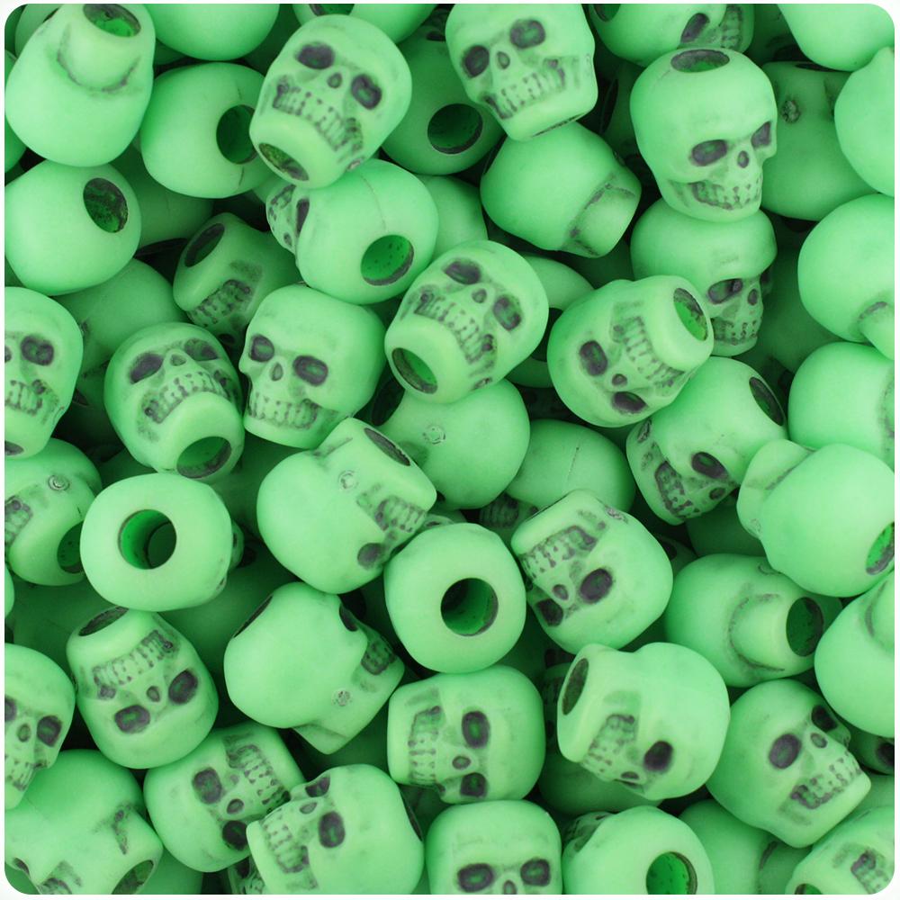 Lime Antique 11mm Skull Pony Beads (30pcs)
