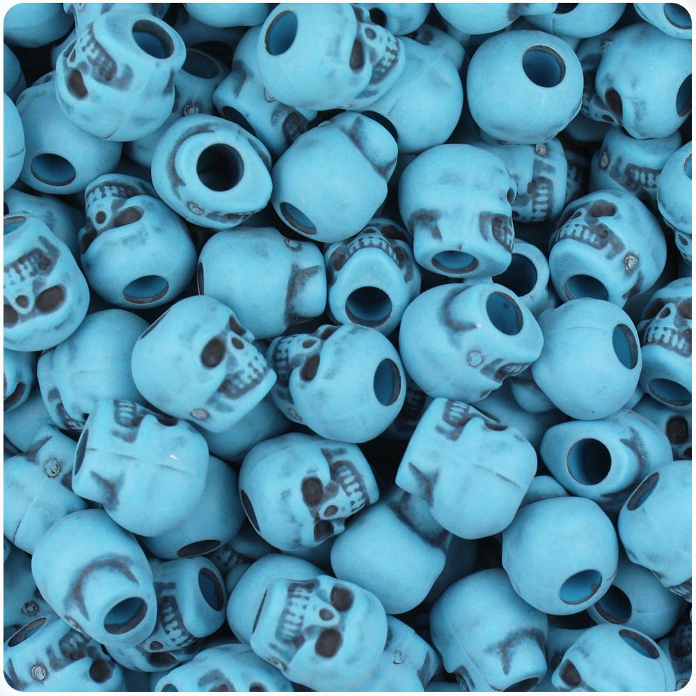 Dark Turquoise Antique 11mm Skull Pony Beads (30pcs)
