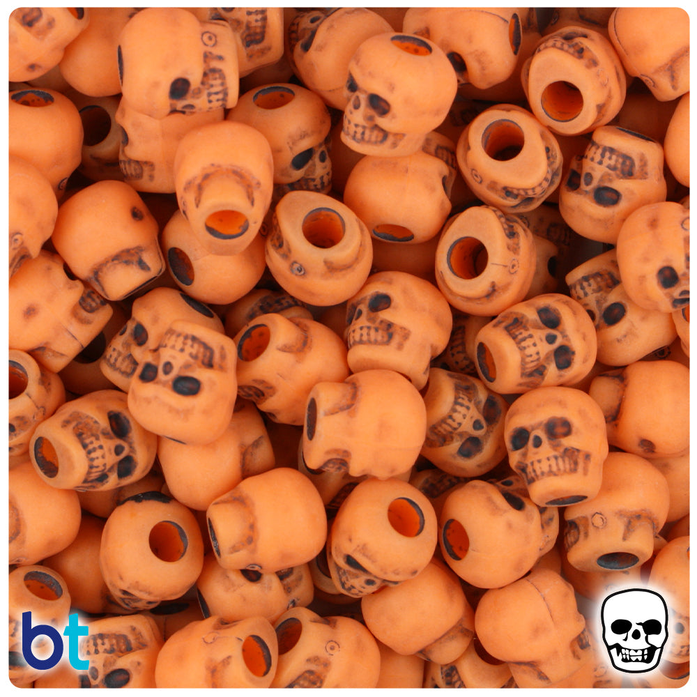 Orange Antique 11mm Skull Pony Beads (150pcs)
