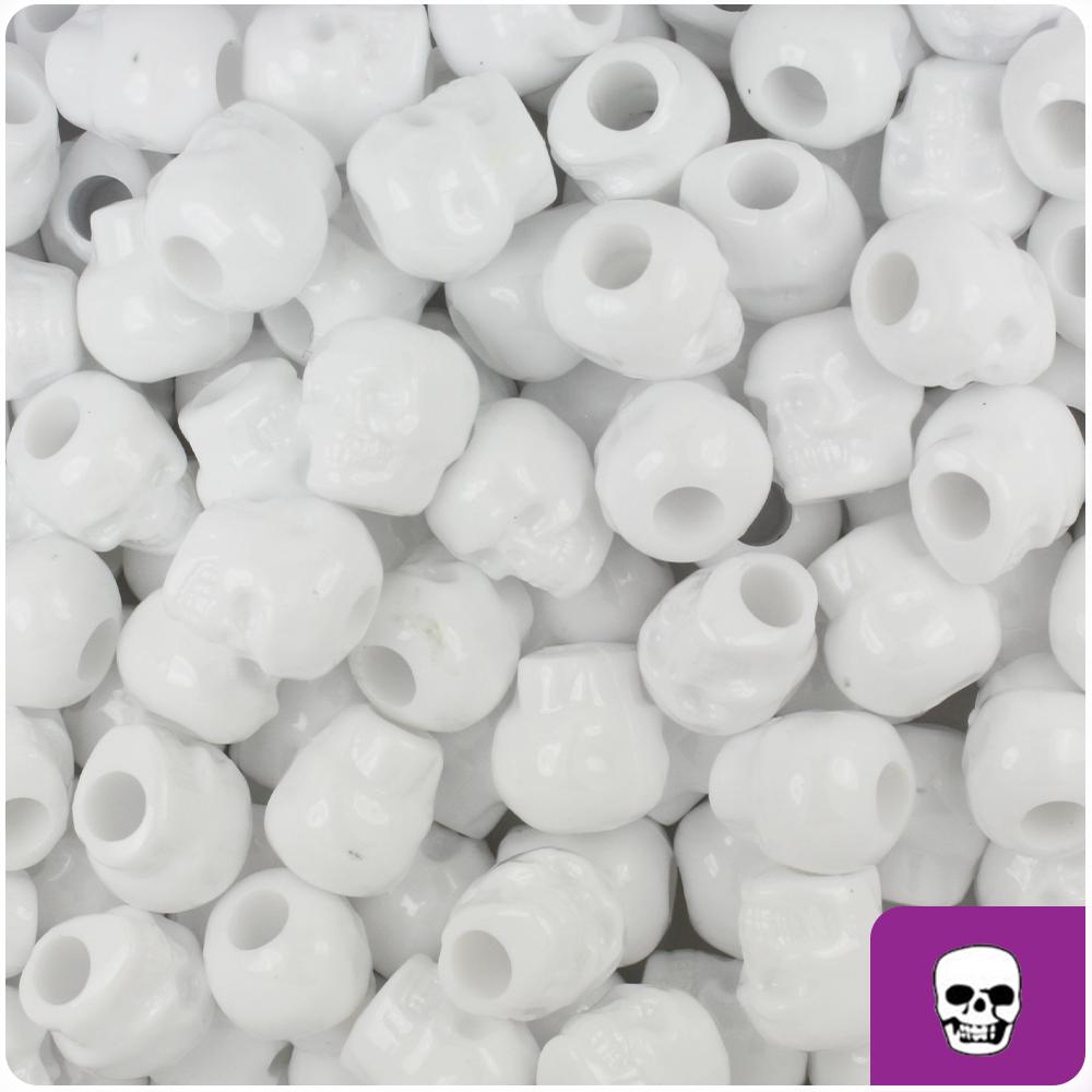 White Opaque 11mm Skull Pony Beads (30pcs)