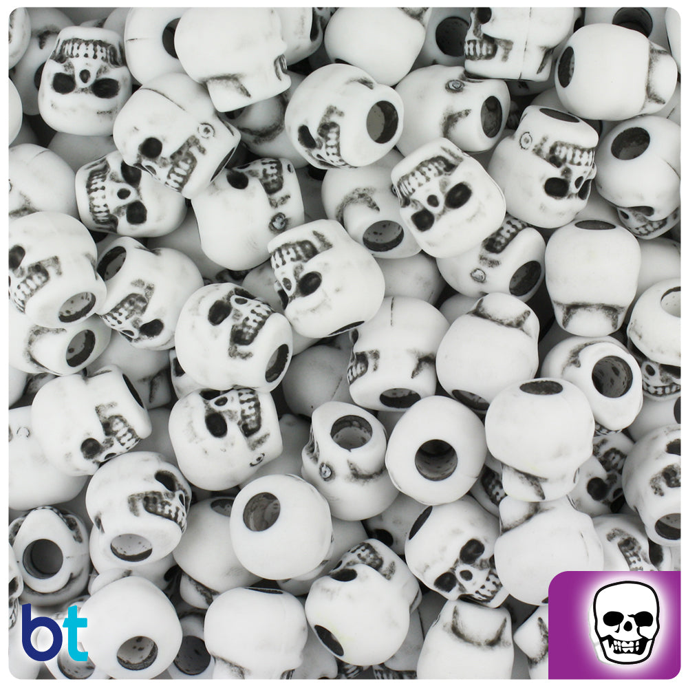 White Antique 11mm Skull Pony Beads (150pcs)