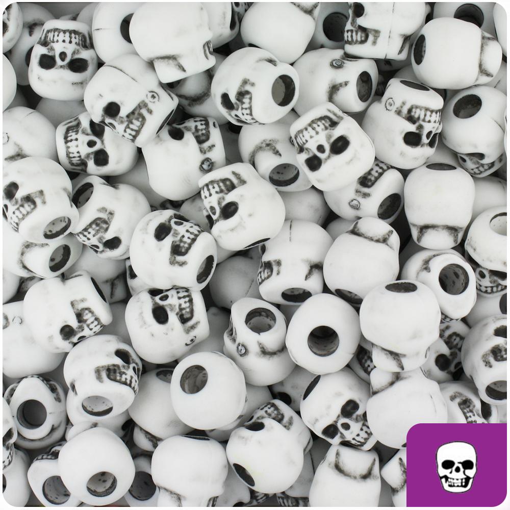 White Antique 11mm Skull Pony Beads (30pcs)