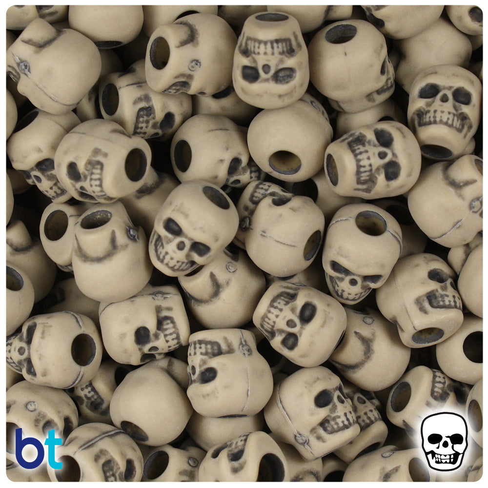 Khaki Antique 11mm Skull Pony Beads (150pcs)
