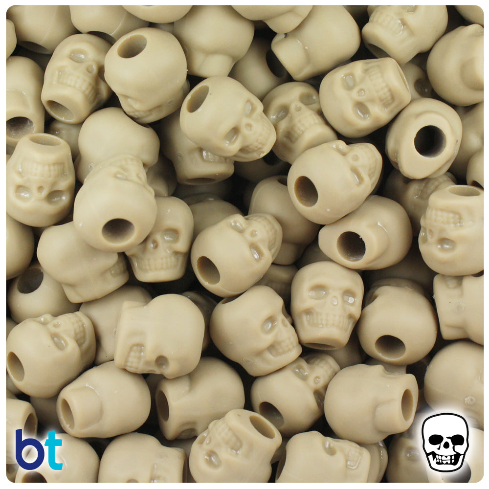 Khaki Matte 11mm Skull Pony Beads (150pcs)