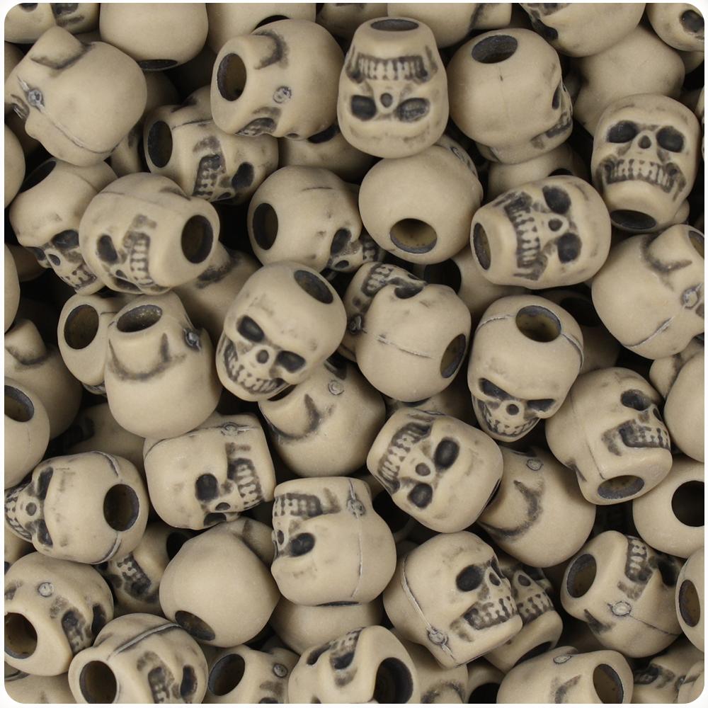 Khaki Antique 11mm Skull Pony Beads (30pcs)