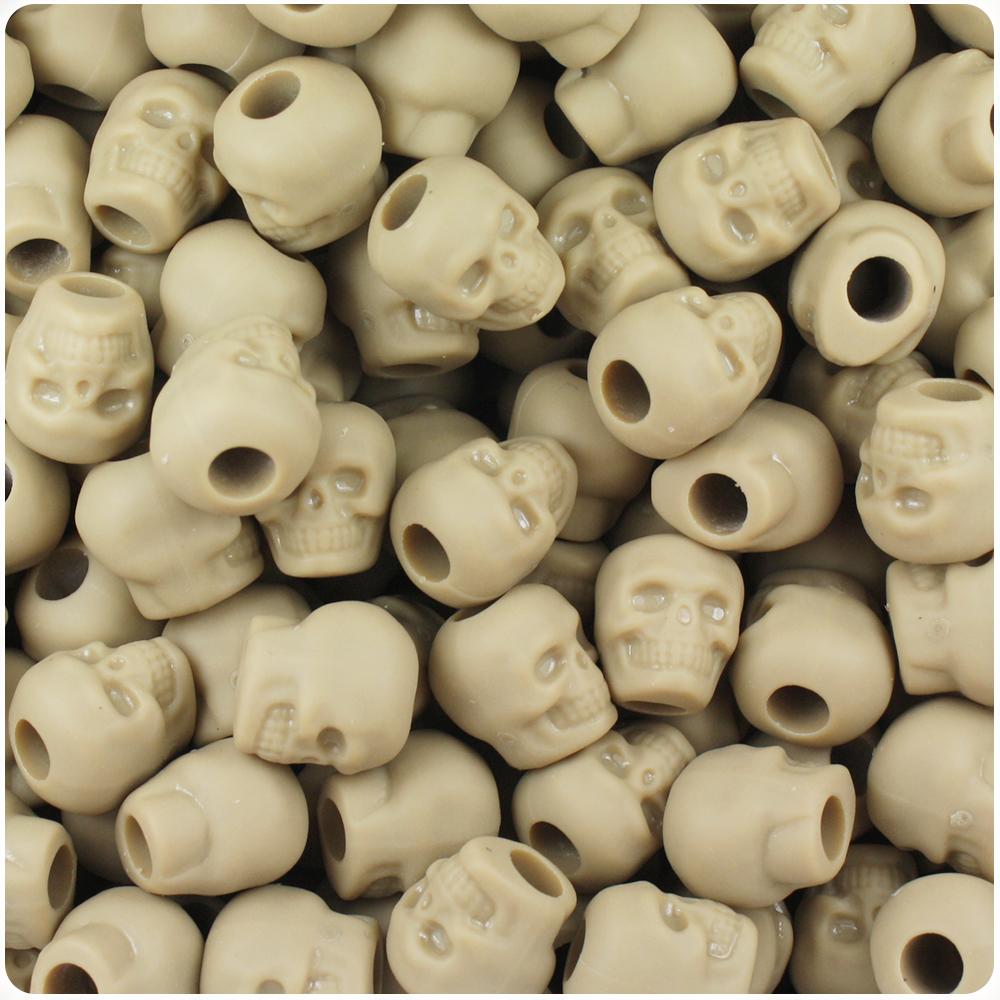 Khaki Matte 11mm Skull Pony Beads (30pcs)