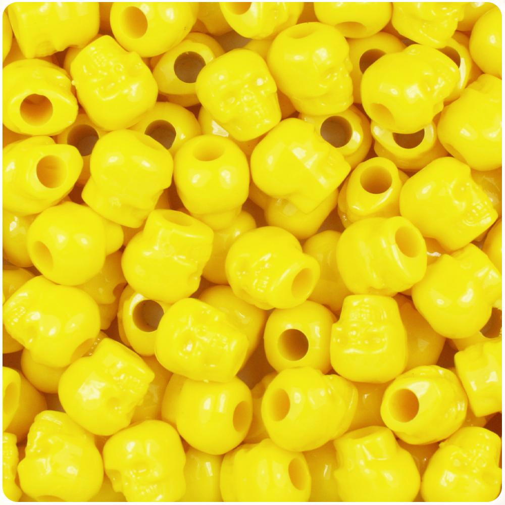 Bright Yellow Opaque 11mm Skull Pony Beads (30pcs)