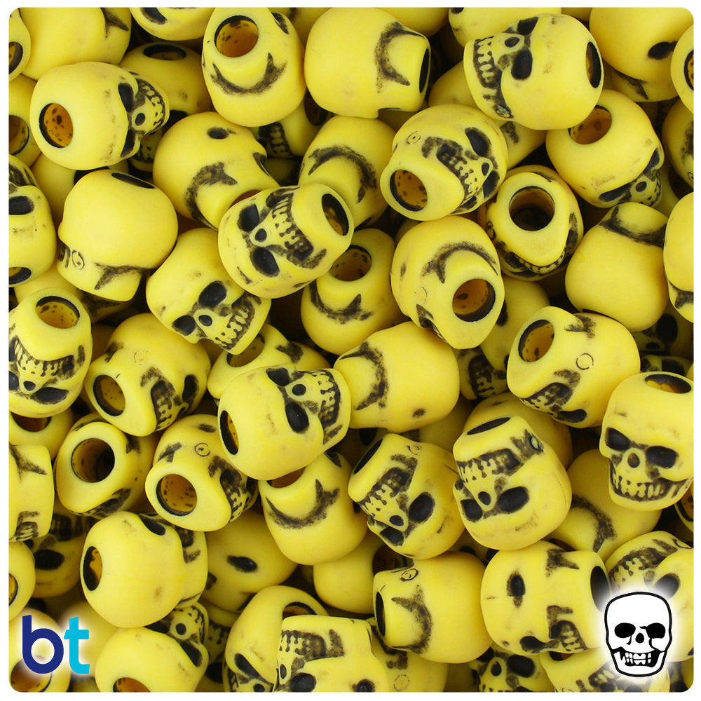 Bright Yellow Antique 11mm Skull Pony Beads (150pcs)