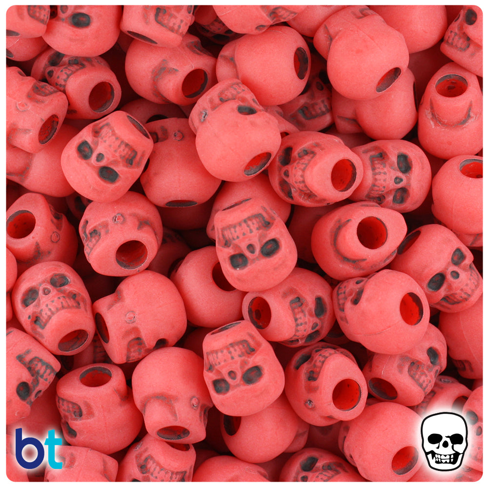 Bright Red Antique 11mm Skull Pony Beads (150pcs)
