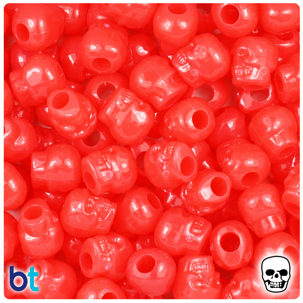 Bright Red Opaque 11mm Skull Pony Beads (150pcs)