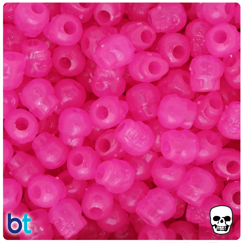 Pink Glow 11mm Skull Pony Beads (30pcs)