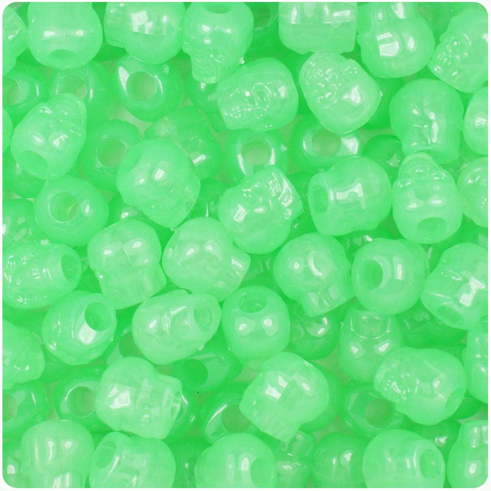 Green Glow 11mm Skull Pony Beads (30pcs)