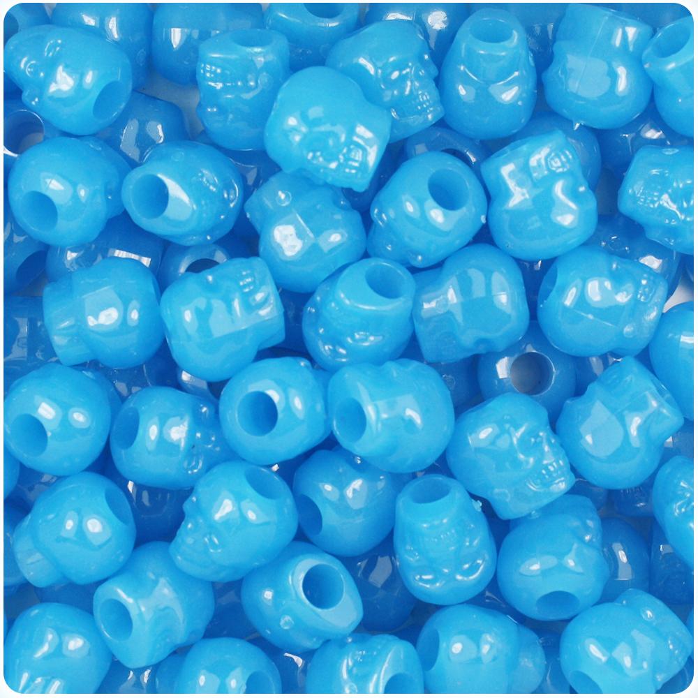 Blue Glow 11mm Skull Pony Beads (30pcs)