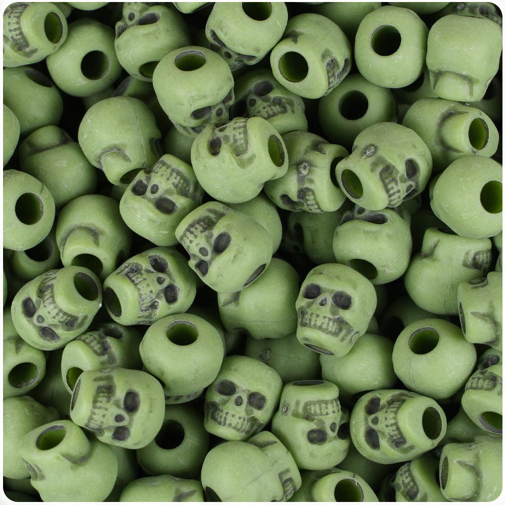 Olive Antique 11mm Skull Pony Beads (30pcs)