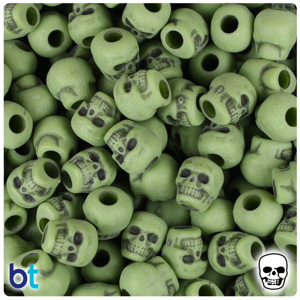 Olive Antique 11mm Skull Pony Beads (150pcs)