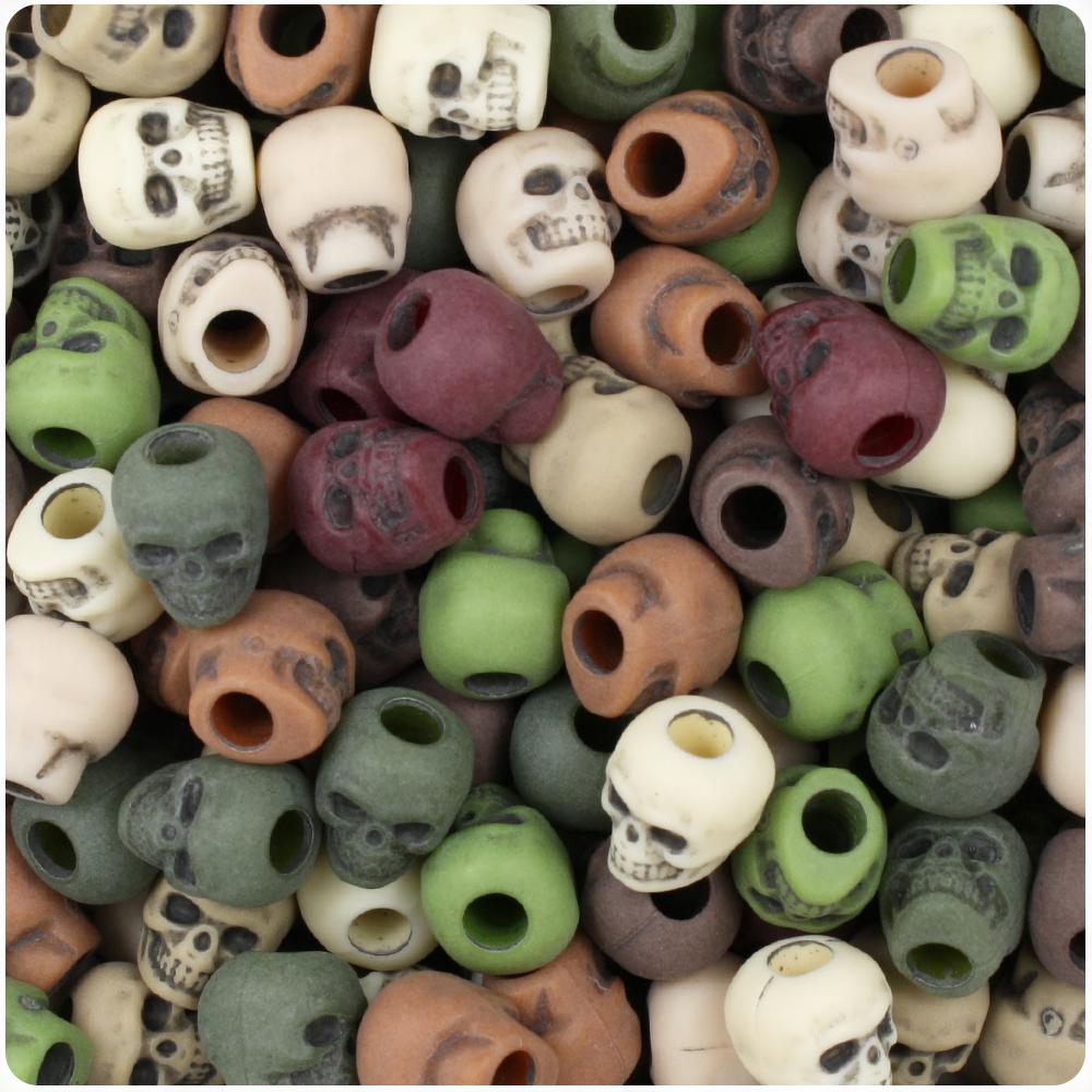 Camouflage Mix Antique 11mm Skull Pony Beads (30pcs)