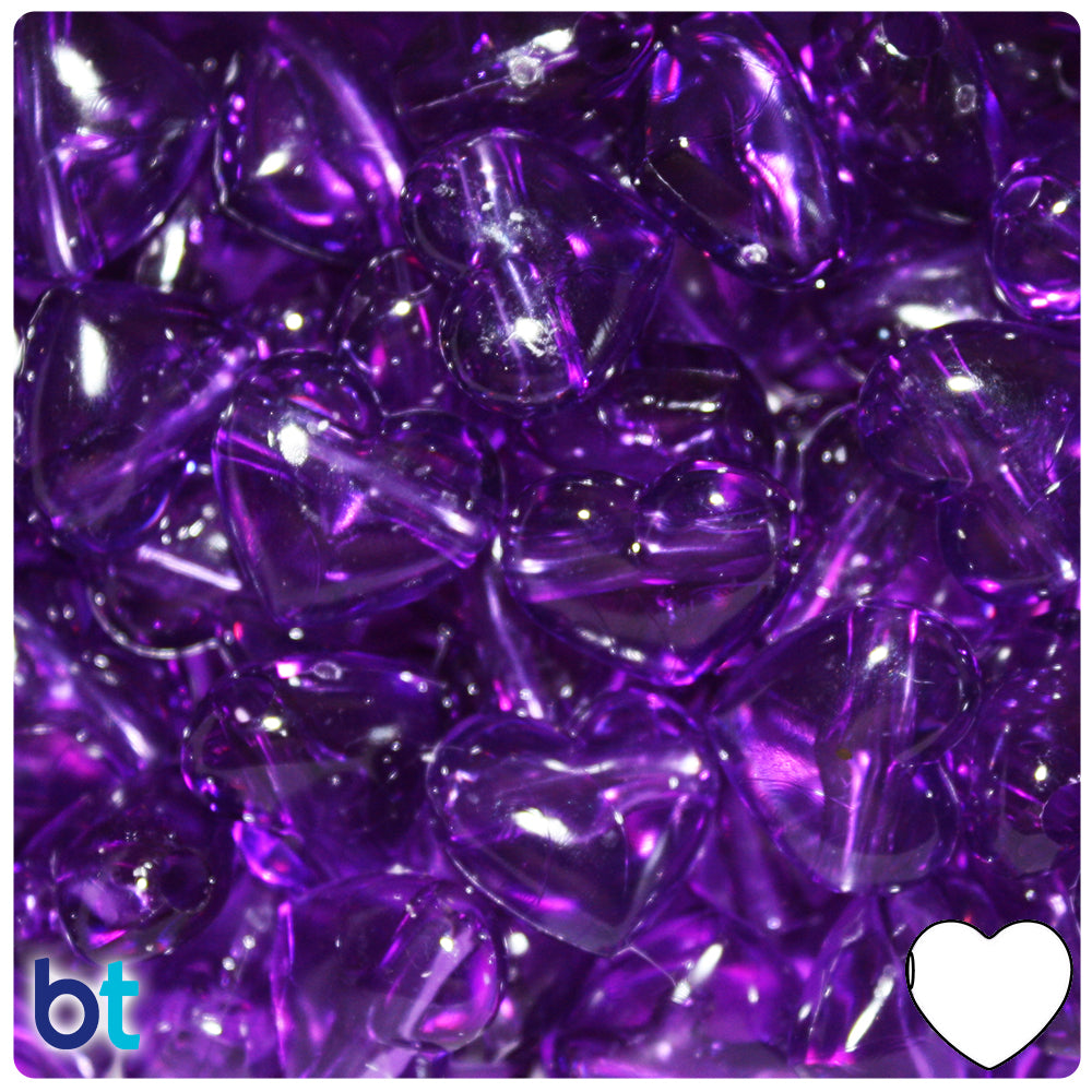 Amethyst Transparent 18mm Heart Pony Beads (8pcs)