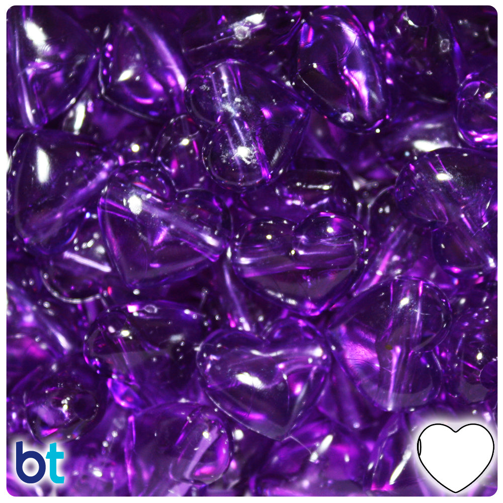 Amethyst Transparent 18mm Heart Pony Beads (24pcs)