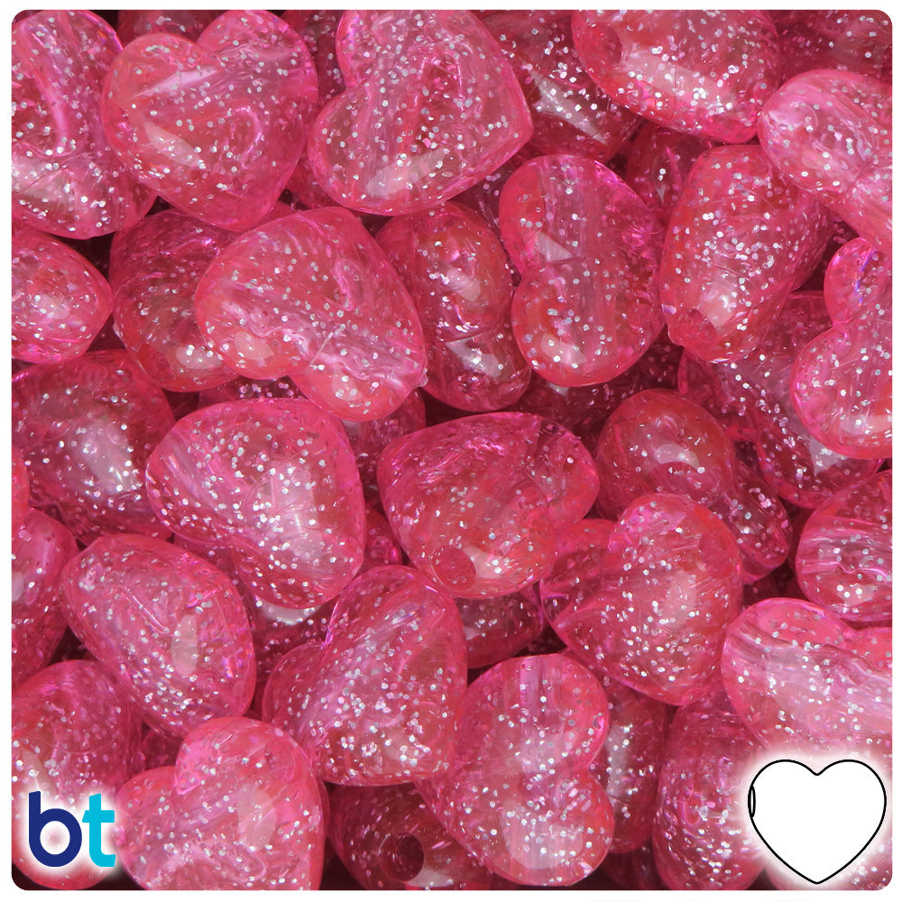 Pink Sparkle 18mm Heart Pony Beads (8pcs)