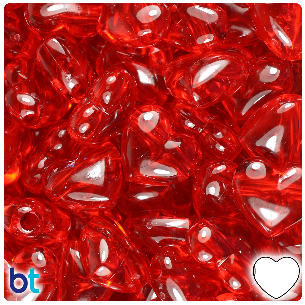 Ruby Transparent 18mm Heart Pony Beads (24pcs)