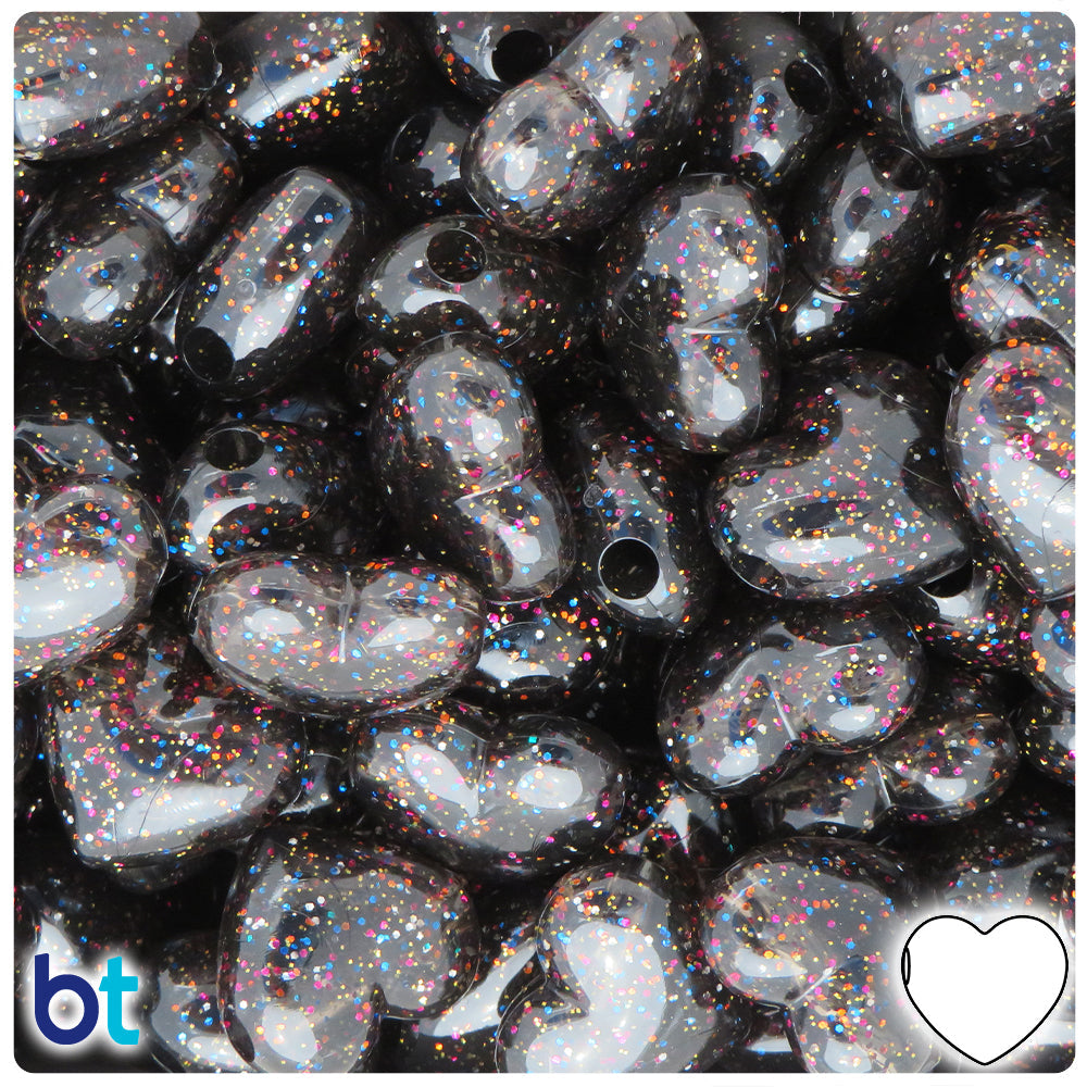Jet Rainbow Sparkle 18mm Heart Pony Beads (8pcs)