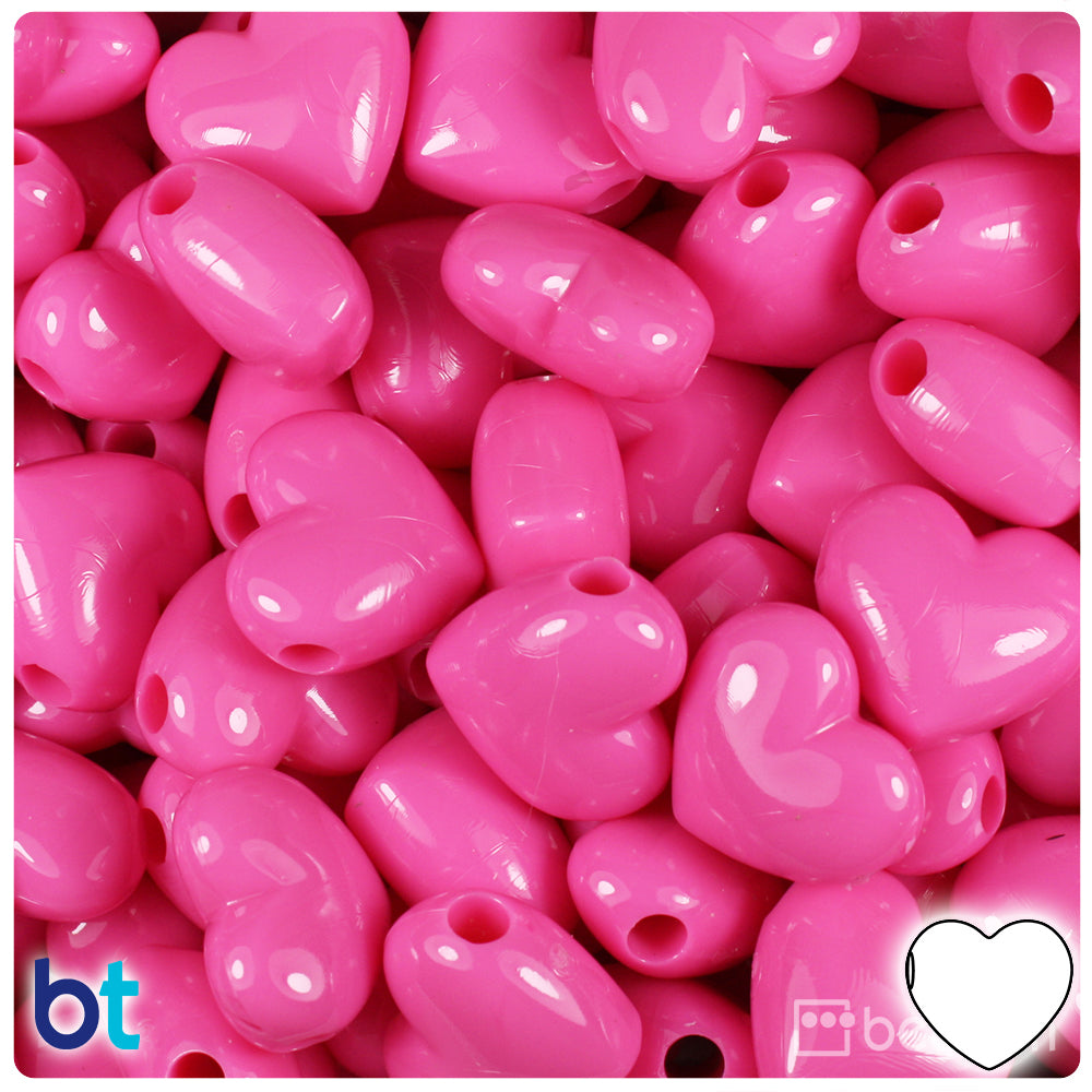Heart Beads Hot Pink Pony Beads pk/50 Large Hole Made in USA
