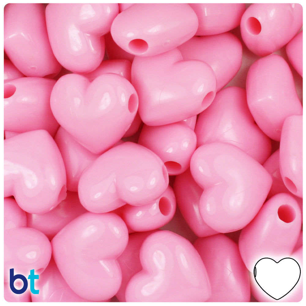 Baby Pink Opaque 18mm Heart Pony Beads (24pcs)