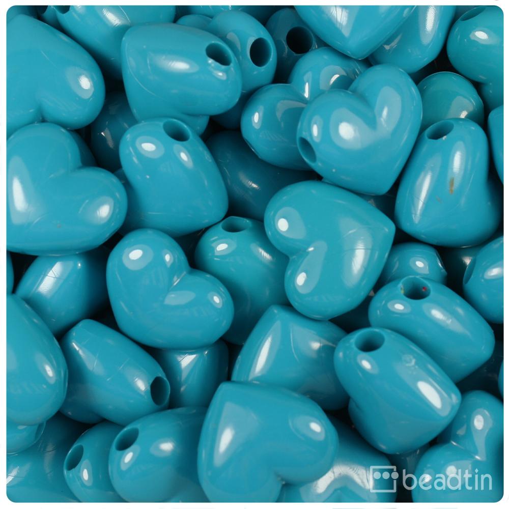 Dark Turquoise Opaque 18mm Heart Pony Beads (8pcs)