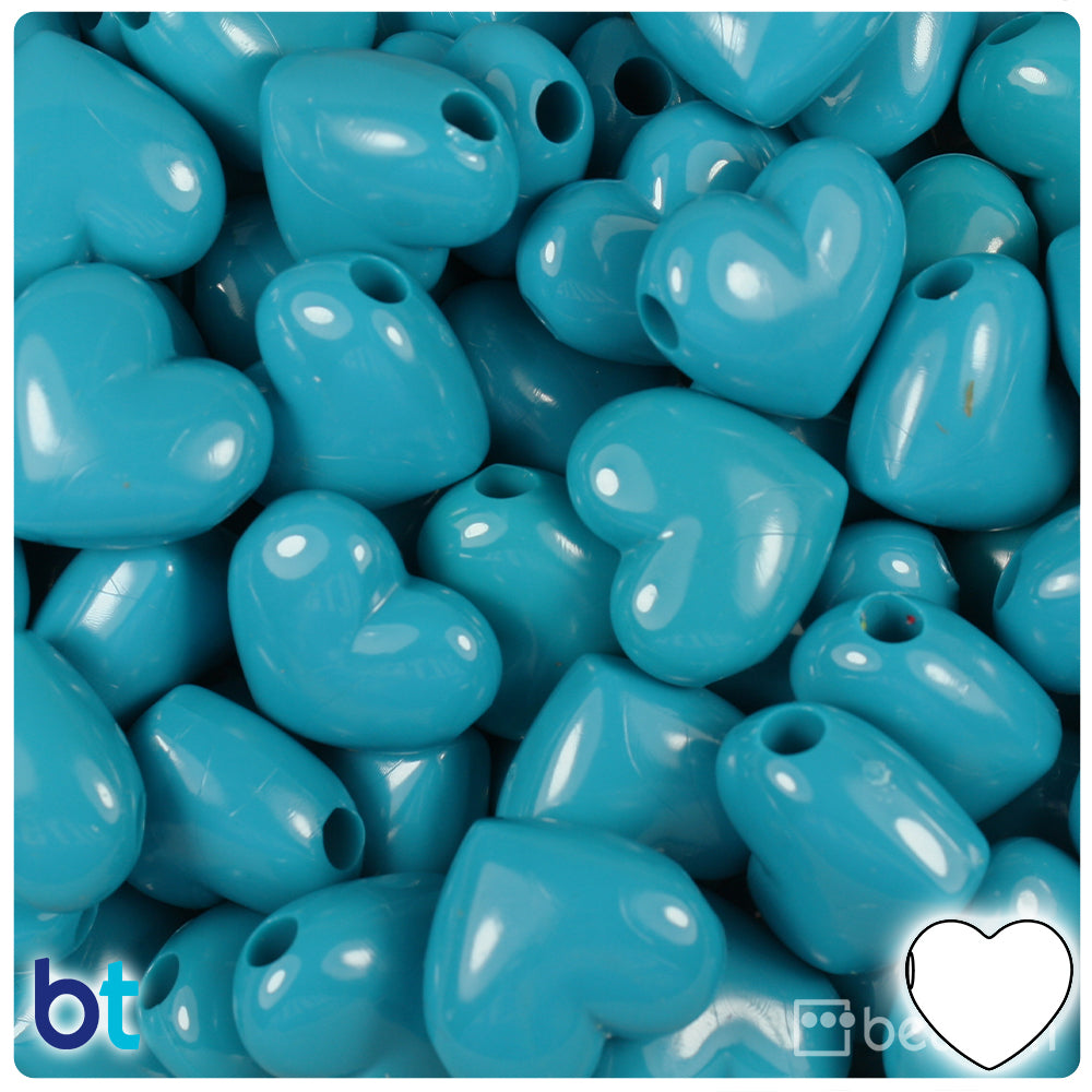 Dark Turquoise Opaque 18mm Heart Pony Beads (24pcs)