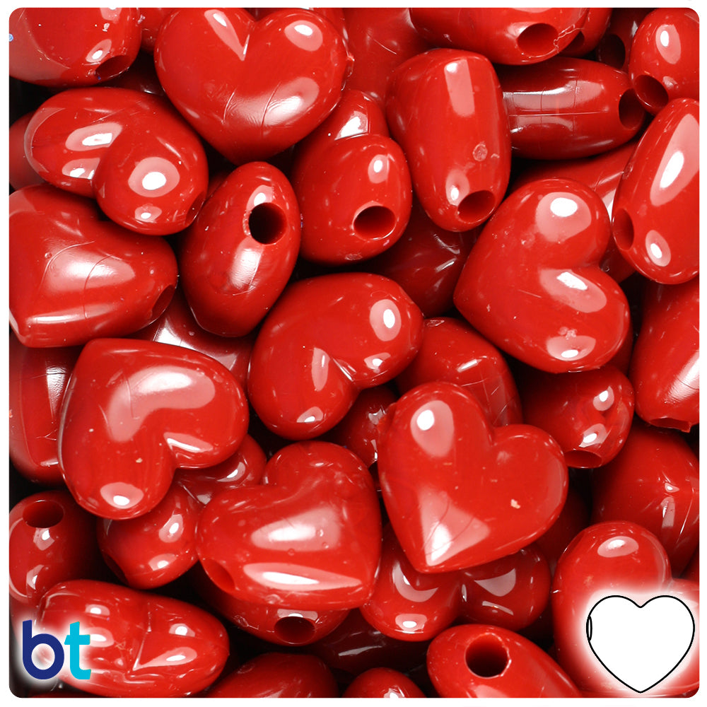 Red Opaque 18mm Heart Pony Beads (24pcs)